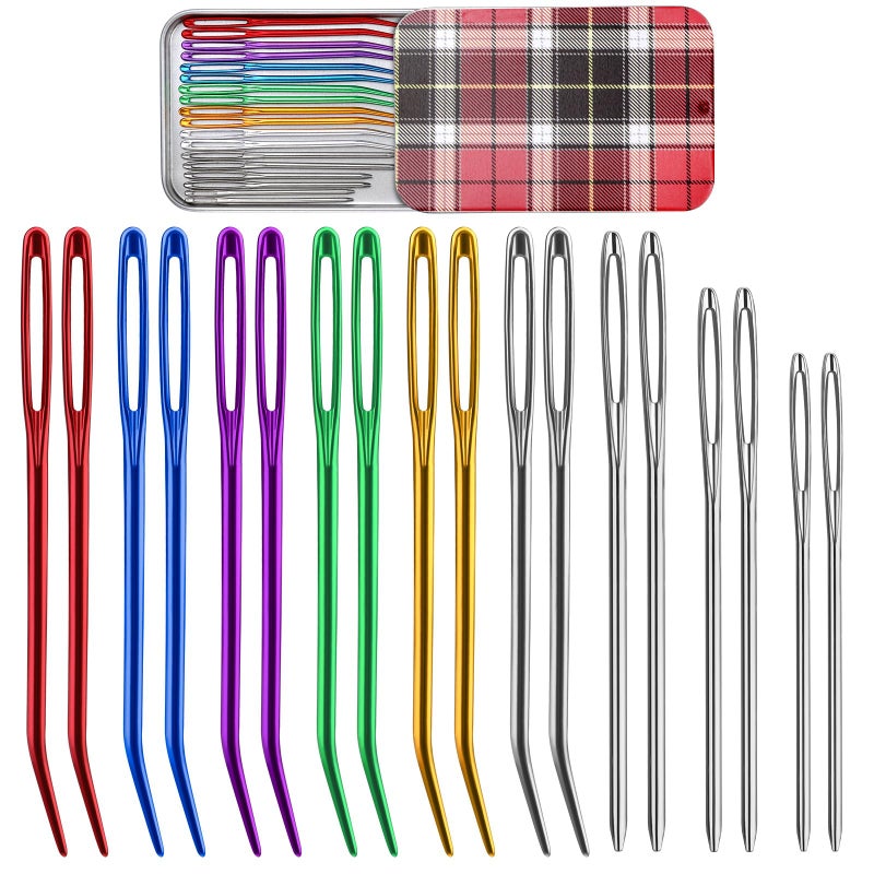UOOU 18 Pieces Yarn Needle,Tapestry Needle Bent Embroidery Needles Bent Tip Needles,Large-Eye Blunt Needles with Random Box for Knitting Crochet (Random Color) - Image 1